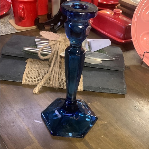 Fenton Other - Fenton Cobalt Blue Glass Candlestick Holder - Tall Hexagonal Base